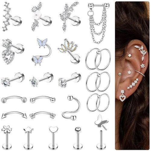 Yemaesre-16g Piercing Oreille Acier Inoxydable Boucles D'oreilles Femme Oreille Piercing Helix Or Argent Boucles D'oreilles Creoles Piercing Conch Daith Oreille Piercing Cartilage Piercing Tragus