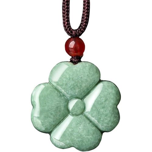 Yemaesre-Collier De Fleurs De Trèfle Porte Bonheur En Jade Émeraude,Collier À Quatre Feuilles De Jade Émeraude Certifié, De Protection Talisman Pendentif Porte-Bonheur (Vert,Certificat Authentique)
