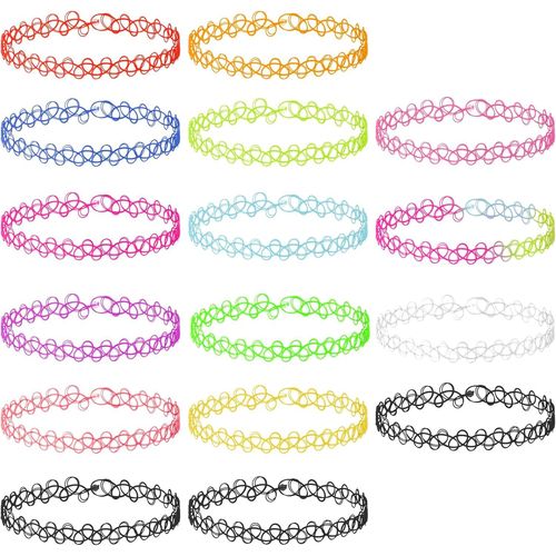 Yemaesre-Ensemble De Collier Élastique,16pcs Multicolore Collier De Tatouage Extensible Chaîne Ras Du Cou Femme Vintage Punk Gothique Chaîne De Tatouage Collier En Caoutchouc Accessoires Des Années 9