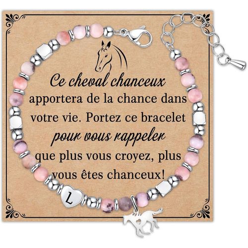 Yemaesre-Bracelet En Pierre Naturelle Avec Pendentif Cheval, Initiales Lettres Bracelet Pour Fille Femme, Bijoux Personnalisés Pour Les Amateurs De Chevaux Amis Famille Collègues