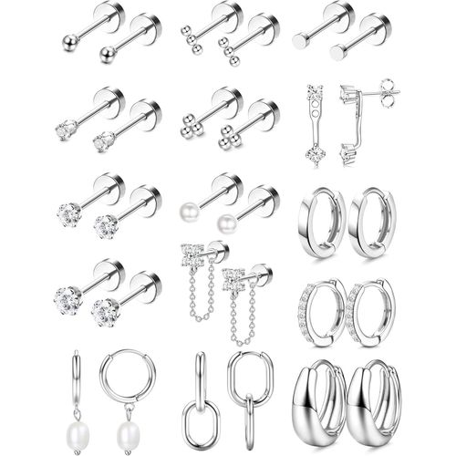 Yemaesre-15 Paires Boucles D'oreilles Femme Acier Inoxydable Piercing Oreille Hypoallergénique Boucles D'oreilles Femme Argent/Or Créoles Piercing Helix Cartilage Conch Piercing Tragus