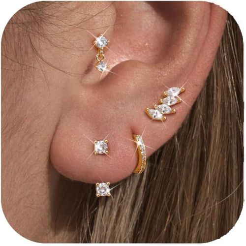 Yemaesre-4 Pairs Boucles D'oreilles Femme Acier Inoxydable Creoles Boucles D'oreilles À Tige Hypoallergéniques Cartilage Tragus Helix Piercing Oreille Petites Boucles D'oreilles Femme Argent/Or