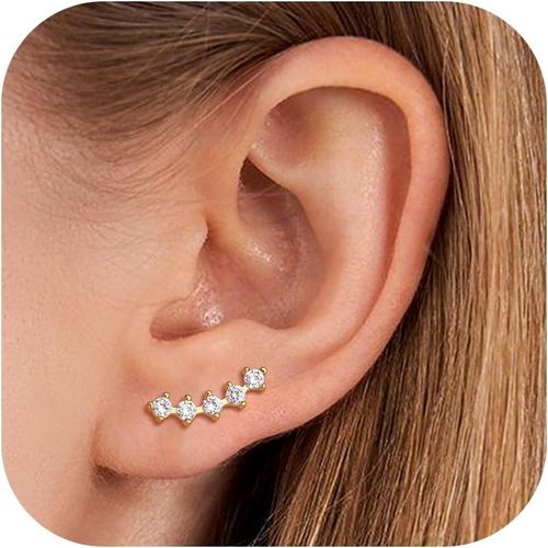 Yemaesre-Boucles D'oreilles Femme Argent Sterling 925 Zirconium Boucles D'oreilles Grimpantes Empilables Hypoallergéniques Clou D'oreilles Argent/Or