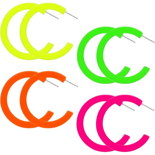 Yemaesre-Boucles D'oreilles Rétro Fluo En Acrylique - Pendantes Colorées, Tendance, Épaisses Et Mignonnes Pour Fête Des Années 80