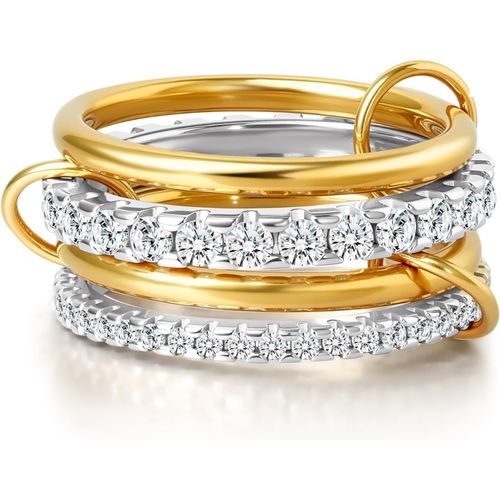 Yemaesre-Bagues Empilable En Or Pour Femmes En Acier Inoxydable 14k Plaqué Or Zircone Cubique Bague Interlock Déclaration Multi-Bague Ton Argent Or Connexion Bande Bague 52-61.5