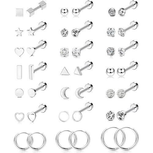 Yemaesre-21paires Boucle D'oreille Acier Inoxydable Pour Femme Argent Or Petite Boucles D'oreilles Creoles Piercing Tragus Helix Cartilage Bijoux Pour Plusieurs Piercings Oreille