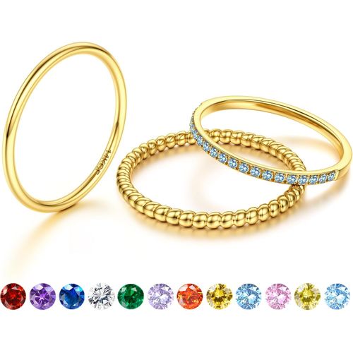 Yemaesre-Bague Pierre De Naissance Femme - Bagues Fines Empilables Plaquées Or 14k Non Ternissantes, Anneaux Cz Élégants, Alliances Dorées, Bagues De Pouce Et Bagues Empilables Imperméables