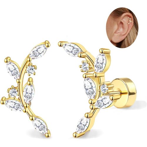 Yemaesre-2pcs Piercing Oreille Boucles D'oreilles Femme Acier Inoxydable Piercing Helix Filetage Interne Piercing Tragus Cartilage 16g Hypoallergénique Piercing Conch Tragus Helix Piercing Or Argent