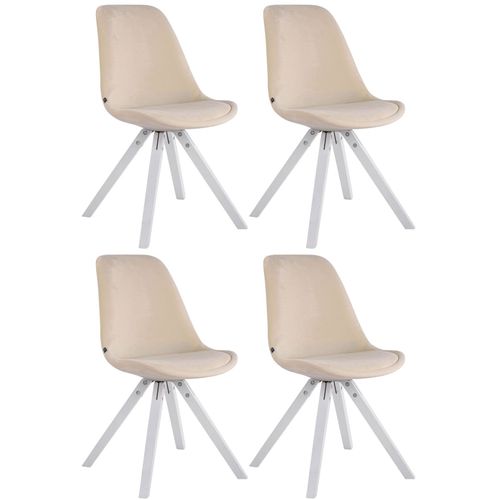 4 Chaises De Salle À Manger Style Scandinave En Velours Crème Pieds Carré En Bois Blanc Cds10184