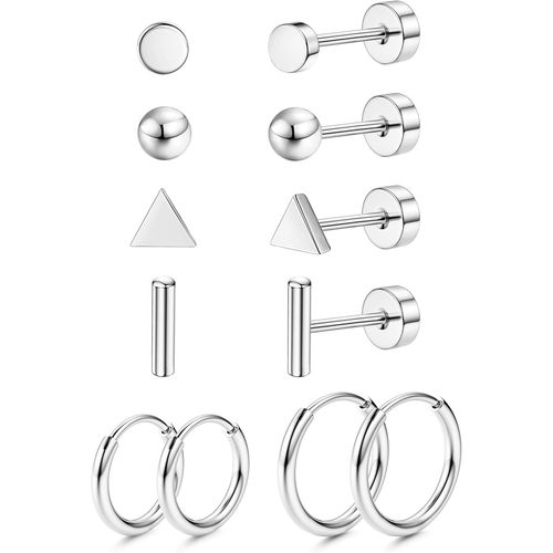 Yemaesre-6 Paires Boucles D'oreilles Titane G23 Pour Femme Homme Hypoallergénique Titane Piercing Oreille Cartilage Tragus Helix Petit Boucles D'oreilles Creoles En Titane Argent/Or/Noir