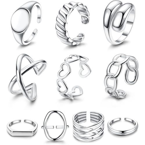 Yemaesre-10pcs Bague Femme Acier Inoxydable Bague Ensembles De Bagues Réglables Empilables En Or 14k Avec Dôme Épais Tressé Et Torsadé À La Mode Idéales Pour Les Articulations Et Le Pouce