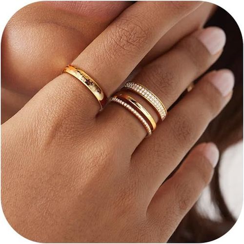 Yemaesre-3pcs Bagues En Or Pour Femmes Bagues Empilables Plaqué Or 14k Anneaux D'articulation Zircone Cubique Ensemble De Bagues De Fiançailles De Mariage Taille 49-65