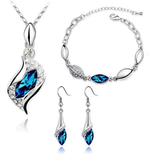 Yemaesre-Femme Parure De Bijoux Collier Boucles D'oreilles Plaqué Or 18k Bracelet Avec Diamant Flash Cristal Autrichien Cadeau Pour Noël