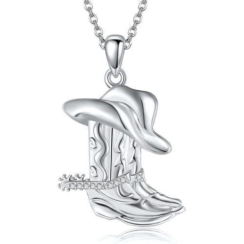 Yemaesre-Chaîne De Cowgirl En Argent Sterling 925 - Pendentif Chapeau De Cowboy - Collier De Cowgirl - Bateau - Bijoux Pays D'équitation - Cadeau Pour Femme, Fille, Cowgirl, Chevaux, Amoureux, Pas