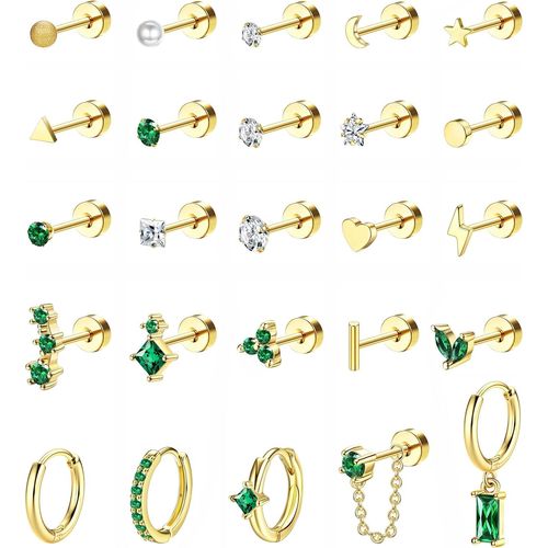 Yemaesre-25pcs Lot Piercing Oreille Hypoallergéniques Boucles D'oreilles Acier Inoxydable Femme Homme Boucles D'oreilles Femme Argent/Or Boucles D'oreilles Créoles Cartilage Oreille Piercing Tragus