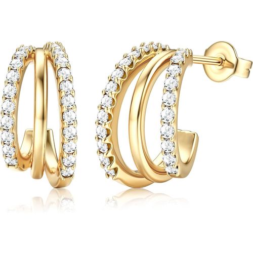 Yemaesre-Boucles D'oreilles Créoles Grand Zirconium Plaqué Or 14k, Tiges En Argent Sterling 925, Boucles D'oreilles Huggie Argent Et Or, Tendance Et Hypoallergéniques Pour Filles Et Femmes