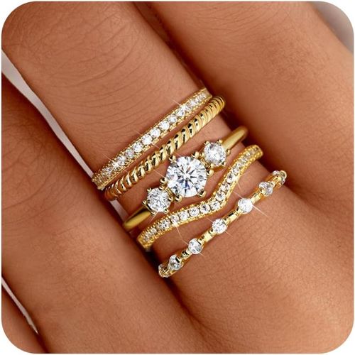 Yemaesre-14k Plaqué Or Empilables Bagues En Or Pour Les Femmes - Minimaliste Non Ternir Cubique Zirconie Pouce Bague Ensemble - Doux Or Knuckle Femmes Bagues