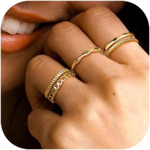 Yemaesre-5pcs Bague Femme Or Bague Reglable 14k Plaqué Or Bague Minimaliste Knuckle Bague Empilable Ensemble Ouvert Argent/Or Bague Ensemble Pour Fille