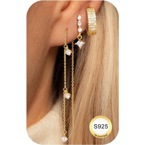 Yemaesre-Boucles D'oreilles Argent 925 Pour Femme Plaquée Or 14 Carats Dangle Chaîne Boucles D'oreilles, Creoles Pour Plusieurs En Or 14k Piercings Oreille Helix Tragus Piercing Bijoux