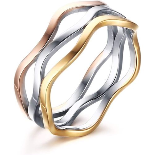 Yemaesre-Bague Femme Créative 3 Anneaux Irréguliers Acier Inoxydable Cercle Haut Polis , Bijoux Fantaisie Plaqué Or Rose&or Less Is More Bagues 3 Anneaux Taille 52-59 Saint Valentin Personnalité