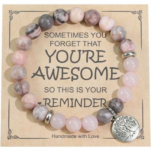 Yemaesre-8mm Perles De Guérison Pierre Rose Quartz Poudre Zebra Jade Femmes Bracelet, Bracelet Pendentif Pierre Gemme, Chakra Yoga Pierre Cristal Bracelet, Bracelet Couple/Amitié/Partenaire