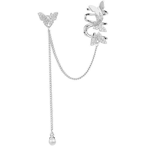 Yemaesre-Boucles D'oreilles Délicates En Forme De Papillon Pour Femmes Et Filles En Argent Sterling 925 Avec Chaîne De Perles En Oxyde De Zirconium Cubique, Boucles D'oreilles Grimpantes, Bijoux Tend