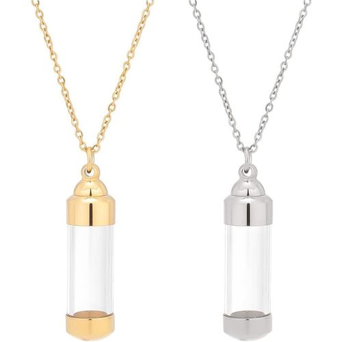 Yemaesre-2 Couleurs Colliers En Flacon Acrylique Pour Liquide En Acier Inoxydable Urne De Crémation Pendentif Collier Ouvrable Pour Hommes Femmes Bricolage Fabrication De Bijoux Parfum Sable 48cm