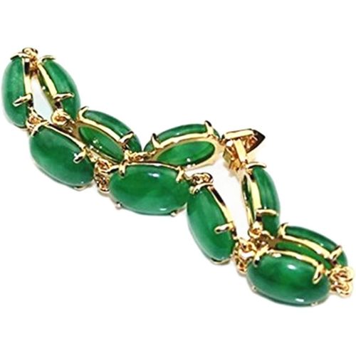 Yemaesre-Bracelet En Jade Vert Et Ambre En Forme D'?uf, Plaqué Or 18 Carats, 17,8 À 20,3 Cm, Fait À La Main, 7 8 Inch, Jade Ambre, Jade