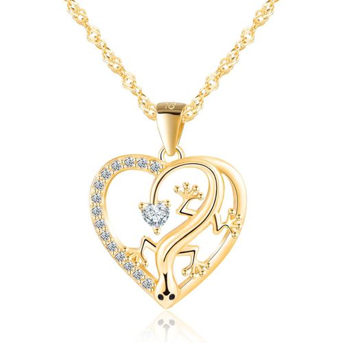 Yemaesre-Collier Pendentif Gecko En Forme De Coeur Avec Zircon,Collier Femme Fille Argent 925,Colliers D'amour Animal Lézard Argent/Or/Or Rose,Bijoux Esthétiques Et Mignon Pour Mère Petite Amie S?ur