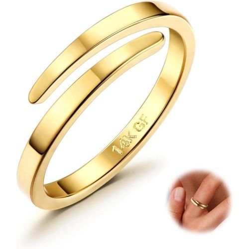 Yemaesre-14k Or Ouvertes Bagues Pour Femmes Filles Ajustable Midi Poucette Eternité Bague Empilable Fine Or Plaqué Bague Minimaliste Ouverte Torsadée Bague Dames Mode Bague Bijoux Cadeaux 49-62