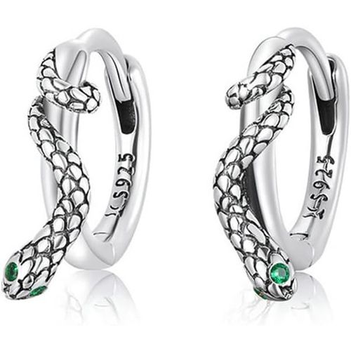 Yemaesre-Petites Boucles D'oreilles Créoles Punk En Forme De Serpent En Argent Sterling 925 Avec Cristal Cz Vert Pour Cartilage Tragus Boucles D'oreilles Rondes De 10 Mm Bijoux Tendance Pour Femmes E