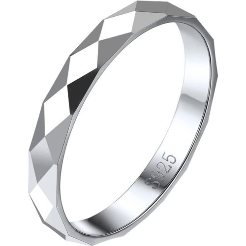 Yemaesre-Bague Femme Argent 925 Bague Homme Personnalisable Anneau 3mm Surface En Losange - Taille 47/49/52/54/57/59/62/64/67