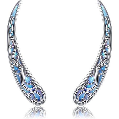 Yemaesre-Boucles D'oreilles En Filigrane En Argent Sterling Avec Opale Bleue Et Filigrane Boucles D'oreilles Grimpantes Bijoux Vintage En Filigrane Pour Femmes