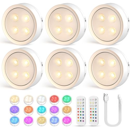 Yemaesre-Lampe Led Rechargeable Cuisine Sans Fil Lumiere Sous Meuble Placard Eclairage Spot Led Avec Telecommande Usb Pile Armoire Light 12 Color Dimmable Éclairage Spécial Lumière (6pcs Blanc)