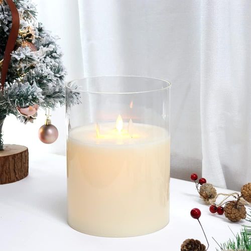 Yemaesre-3 Mèches Par Bougie Lampe Avec Fonction De Temporisation 15 Cm De Diamètre Vraie Cire Transparent Verre Mariage Decoration Vacillement Des Flammes Très Réaliste Blanc Chaud(20cm De Haut)