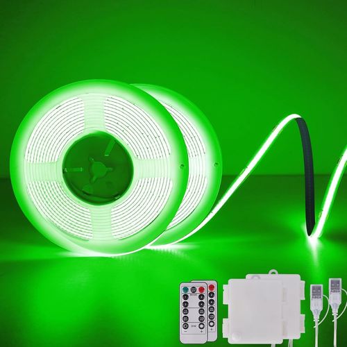 Yemaesre-Lot De 2 Bandes Lumineuses Led Cob À Piles Avec Télécommande, 2 M, 640 Led, À Intensité Variable, Découpable, Flexible, Pour Télév Ur, Ordinateur, Décoration De Voiture (Vert, Lot De 2)