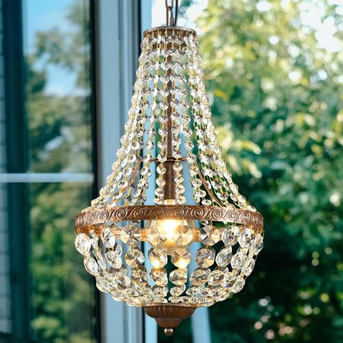 YEMAESRE-Lustre En Cristal Led Or Vintage Industriel Restaurant Lampe Suspension Cristal Dimmable Suspension Luminaire 3000K - 6500K Table À Manger Lampe En Cristal Suspendu Cage Ronde E27 Salon Lamp
