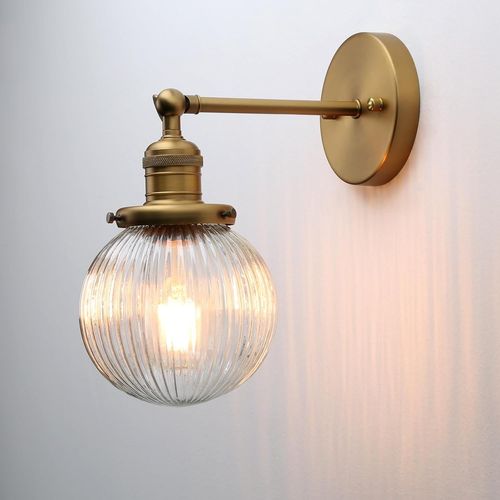 Yemaesre-Industriel Applique Murale Abat-Jour En Verre Strié Éclairage Intérieur, E27 Miroir Lampe Murale Pour Salon, Salle De Bain, Chambre À Coucher (Antique)
