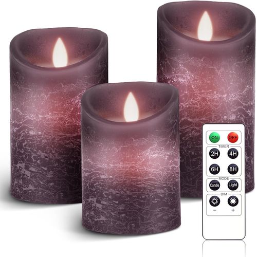 Yemaesre-3 Set Bougies Led Sans Flamme Fonctionne Sur Batterie Avec Télécommande, Vraie Cire Flickering Moving Mèche Scintillante Lumière Jaune Ambre, Cire Non Parfumée Pour Cadeau Et Décoration¿Viol