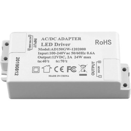 Yemaesre-Transformateur D'alimentation Led - 60 W, 12 V Cc, 5 A - Tension Constante Pour Lampes À Led Et Ampoules Led G4, Mr11, Mr16, Blanc, 24w 24.00watts 12.00volts