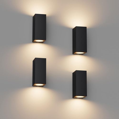 Yemaesre-Lot De 4 Applique Murale Noir Exterieur Interieur, Ip65 Etanche Up Down Lampe Murale Modernes En Aluminium, Gu10 Éclairage Mural Pour Entrée Couloir Escaliers, Ampoule Non Incluse