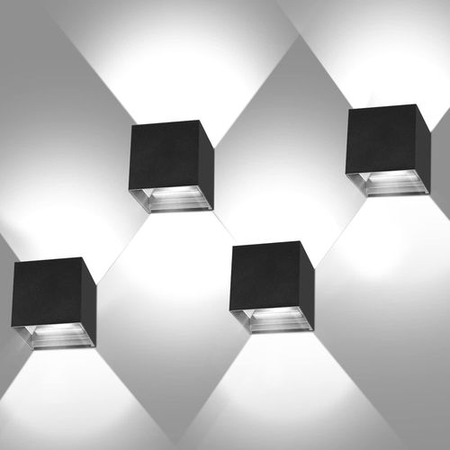 Yemaesre-4 Pièces Applique Murale Interieur/Exterieur 12w 6000k Applique Murales Exterieur Angle De Faisceau Réglable Lampe Murale Etanche Ip65