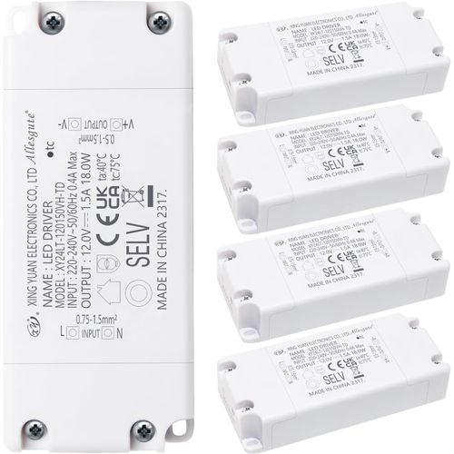 Yemaesre-Transformateur Led 12v 1.5a Alimentation Basse Tension 18w Led Transfo Compatible, Ampoules G4, Mr11 Et Mr16 Pack De 5