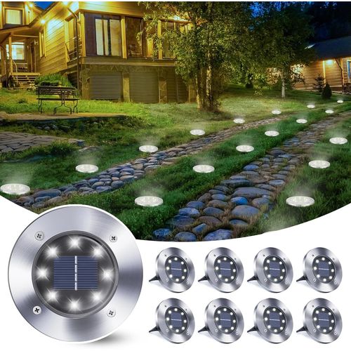 Yemaesre-8 Pièces Lumière Solaire Extérieur, 8 Led Lampe Solaires Jardin Au Sol Étanche Ip65, Blanc Pelouse Lumière Decorative Pour Jardin Chemin Terrace Cour Pelouse Escaliers