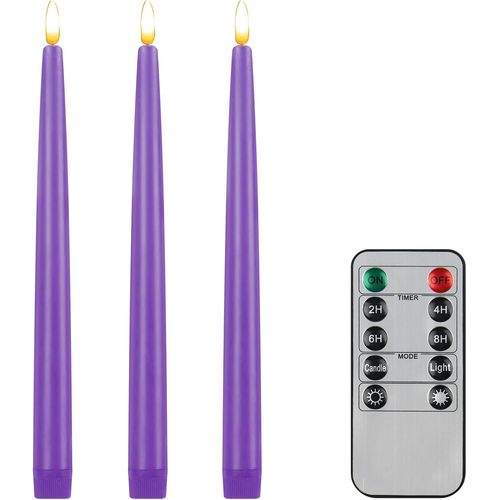Yemaesre-Bougies Sans Flamme Avec Télécommande À 10 Touches, Bougies De Fenêtre À Mèche 3d Fonctionnant À Piles, Cire Véritable, Décorées Pour La Maison Et Les Fêtes De Noël, Paquet De 3, Mauve