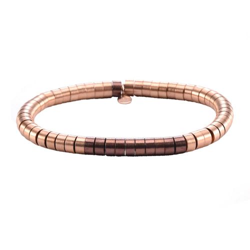Bracelet Heishi Métal Série Acier Rose Et Choco Mat