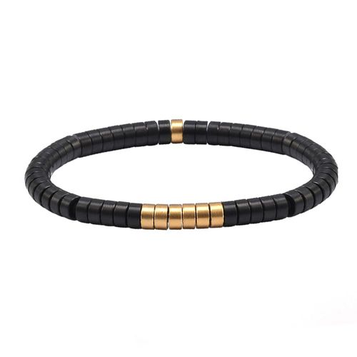 Bracelet Heishi Métal Série Acier Noir Et Dore Mat