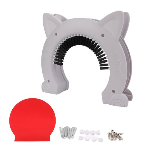 Porte Interieure Pour Chat En Acier Inoxydable, Grande Taille, Avec Brosse De Toilettage, Blanc