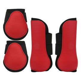 Lot De 4 Guetres Avant Et Arriere Pour Cheval, Coque En Pu, Guetres Tendineuses Pour L'entrainement, Le Saut, La Course, Rouge, Xl