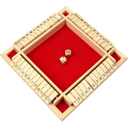 BAERTMY-Shut The Box 4 Joueurs Ferme En Bois Numéros 1-12 Gnole Jeu À Boire Pour Soirée Bar Avec Les Amis Familles Strategie Jeu Echecs Bois Cadeaux Pour Enfant Vert (Rouge 1-12)
